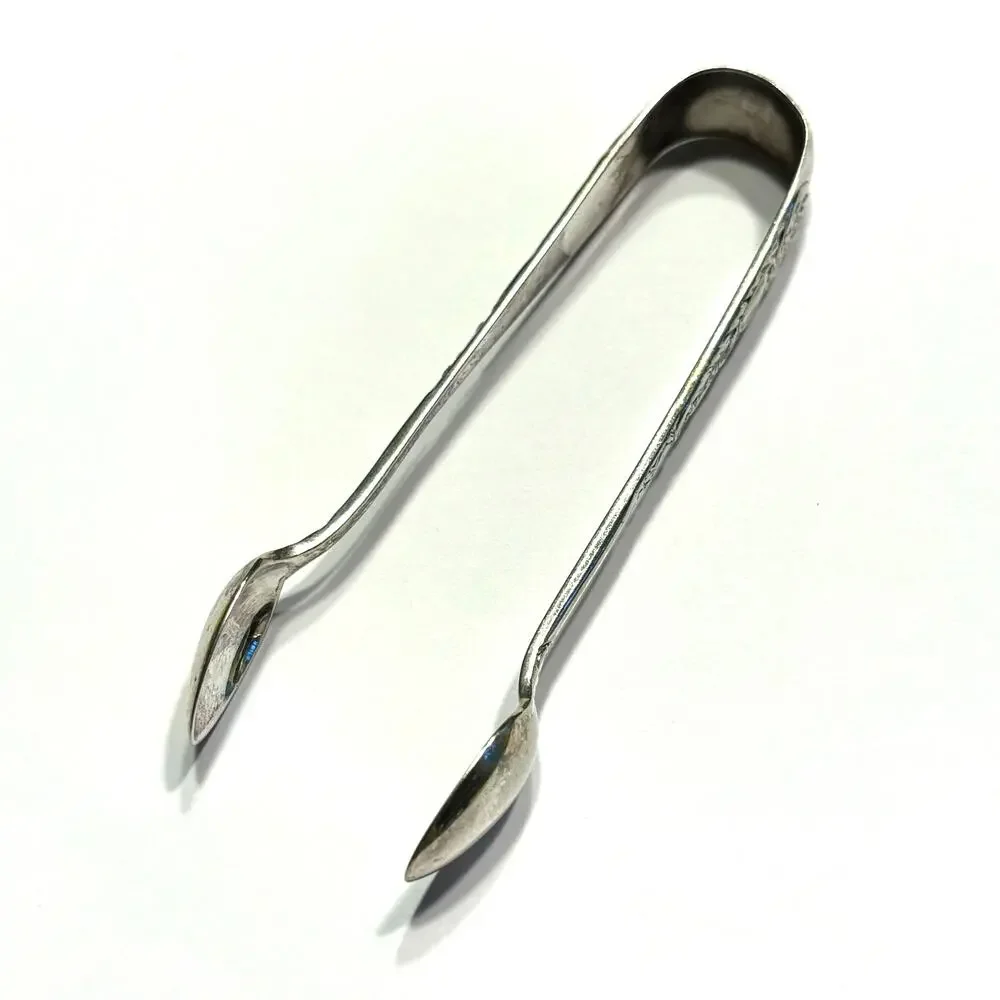 English silver sugar cube tongs EPNS spoon shaped Art Nouveau floral vintage